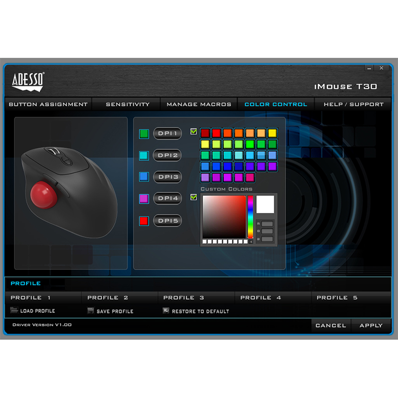 Adesso IMOUSE T30 Mouse - USB - Optical - 7 Button(s) - Black - Wireless - Right-handed 
